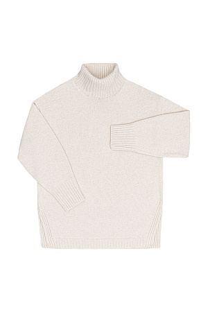 молочный Джемпер свободного силуэта из кашемира и шерсти с высоким воротом и с боковыми разрезами 