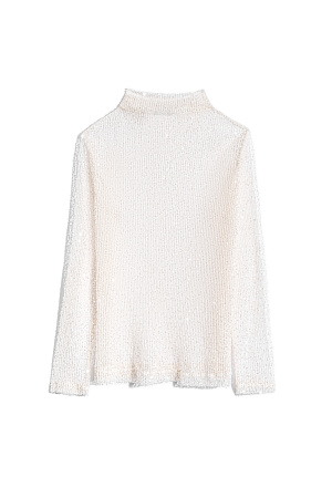 молочный Прозрачный топ с длинными рукавами и воротником-стойкой. Модель декорирована пайетками.