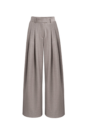 бежевый Брюки палаццо из фланели. Модель прямого свободного силуэта, с боковыми и задними карманами. Шлевки на поясе для ремня. Застежка на молнию, скрытую пуговицу и брючный крючок.