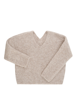 бежевый Укороченный джемпер из шерсти альпака. Модель свободного силуэта с V-образным вырезом горловины и спущенной линией плеч. Изделие с выраженной ворсистой фактурой.