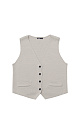 Трикотажный однобортный жилет из шерсти мериноса экстрафайн. Модель прямого кроя с имитацией карманов с клапанами и V-образным вырезом. Застежка на кнопки. Изделие без подкладки. Дополнить образ можно жакетом, бомбером, брюками или юбкой.