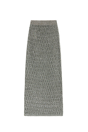 хаки Ажурная юбка длины миди из хлопка с добавлением вискозы. Модель по фигуре, с широким эластичным поясом в рубчик. Изделие декорировано голографическими пайетками. Без подкладки. 