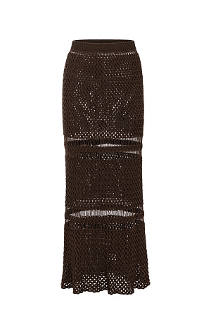 коричневый Трикотажная юбка длины макси. Модель приталенного силуэта, выполненная сложным ажурным переплетением с протяжками. 