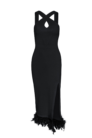 Платье декорированное перьями