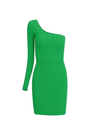 зеленый Трикотажное платье длины мини из вискозы. Модель приталенного силуэта с одним рукавом и открытым плечом.