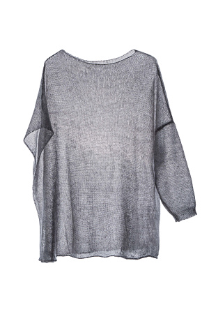 серый Полупрозрачный трикотажный джемпер из шерсти с добавлением мохера. Модель асимметричного силуэта с одним длинным рукавом и круглым вырезом горловины.