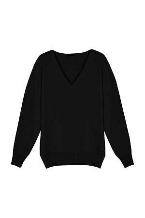 черный Кашемировый джемпер с V-образным вырезом и спущенным плечом. 