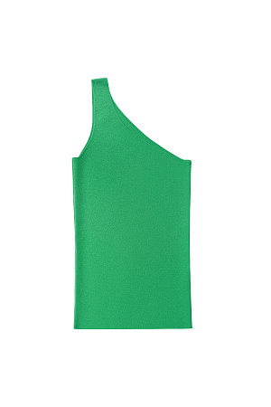 зеленый Трикотажный топ из вискозы. Модель облегающего силуэта, с лямкой на одно плечо.