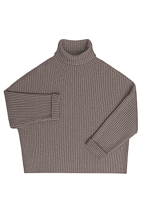 коричневый Широкий трикотажный джемпер из шерсти с добавлением кашемира. Модель свободного силуэта, со спущенной линией плеча, отворотами на манжетах и высоким свободным воротником.