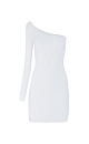 Трикотажное платье длины мини из вискозы. Модель приталенного силуэта с одним рукавом и открытым плечом.