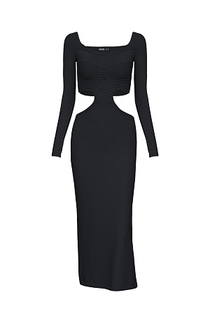 черный Трикотажное платье из вискозы. Модель приталенного силуэта длины миди. Верх изделия с разрезами по бокам и открытой спинкой.