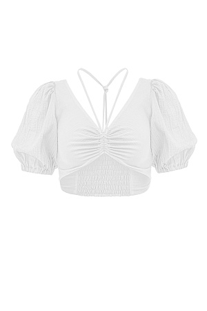 белый Короткий топ из 100% хлопка на тонкой кулиске вокруг шеи.