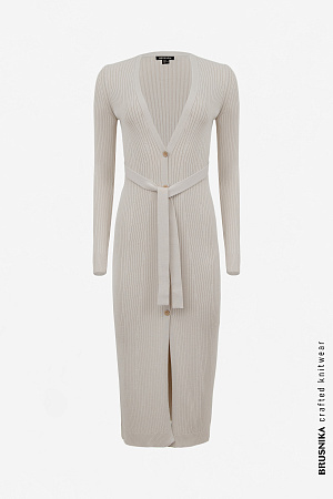 бежевый Длинный кардиган из вискозы на пуговицах и поясом