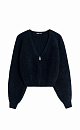 Укороченный кардиган на молнии с V-образным вырезом. Содержание в пряже 40% натурального пуха лисы делает изделие теплым, мягким и в тоже время очень легким.