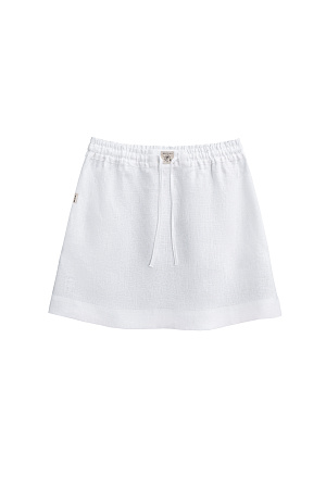 белый Юбка длины мини из 100% льна. Модель А-силуэта, с широким эластичным поясом на кулиске. Изделие декорировано&nbsp;&nbsp;брендированным ярлыком. 