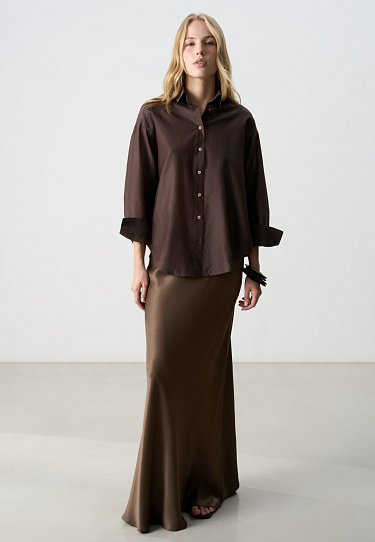 Атласная макси юбка из 100% вискозы с поясом