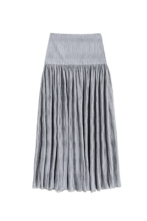 серый Шифоновая юбка длины макси из текстурированной ткани. Модель приталенного силуэта на кокетке