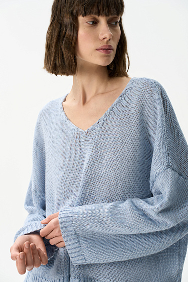 Джемпер из 100% льна с V-образным вырезом