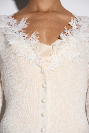 Кардиган из шерсти мериноса с кружевом