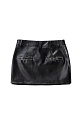 Юбка длины мини из экокожи. Модель по фигуре, со шлевками на поясе для ремня и карманами сзади. Изделие декорировано имитацией потертостей по швам и логотипом бренда. На подкладке. Застежка на молнию сбоку.