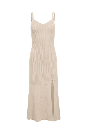 бежевый Сарафан из 100% хлопка с разрезом сбоку и открытой спинкой