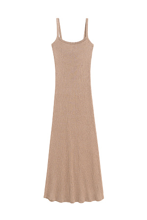 бежевый Трикотажный сарафан из хлопка с добавлением вискозы. Модель приталенного силуэта, без рукавов, на бретелях. Изделие выполнено в широкий рубчик.