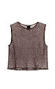 Прозрачный топ без рукавов, с круглым вырезом горловины. Модель декорирована пайетками. 