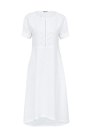 белый Платье длины миди из 100% льна. Модель с коротким рукавом и круглым вырезом горловины. Изделие декорировано кружевом.
