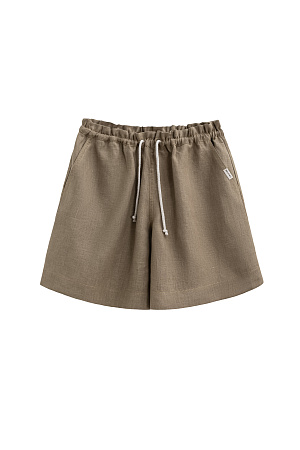 зеленый Короткие шорты из 100% льна. Модель свободного кроя, с поясом на кулиске и боковыми карманами. 