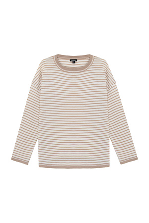 бежевый Трикотажный джемпер в полоску из шерсти с добавлением кашемира. Модель свободного силуэта со спущенной линией плеч и круглым вырезом горловины.