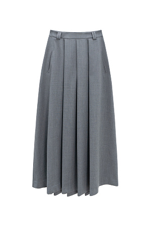 серый Юбка миди со складками. Модель свободного силуэта с застежкой на молнию и боковыми карманами.