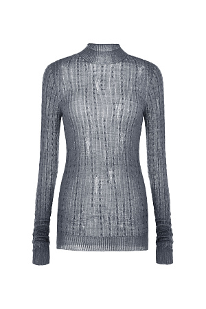 серый Бесшовная водолазка в стиле гранж из шерсти мериноса экстрафайн. Модель с невысоким воротником-стойкой. Манжеты рукавов, воротник и низ изделия выполнены в рубчик.