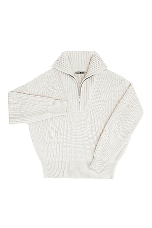 белый Трикотажный джемпер с шерстью альпака. Модель свободного силуэта со спущенной линией плеча и высоким воротом. Застежка на молнию, края изделия в рубчик.