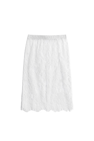 белый Юбка длины мини из тонкого кружева. Модель с застежкой на скрытую молнию. Изделие выполнено без подкладки. 