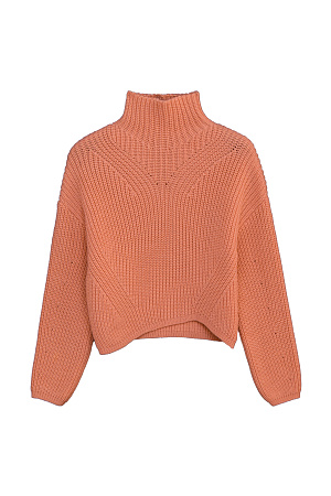 оранжевый Трикотажный джемпер из шерсти Альпака с асимметричным нижним краем и декоративными дорожками. Модель свободного силуэта со спущенным плечом.