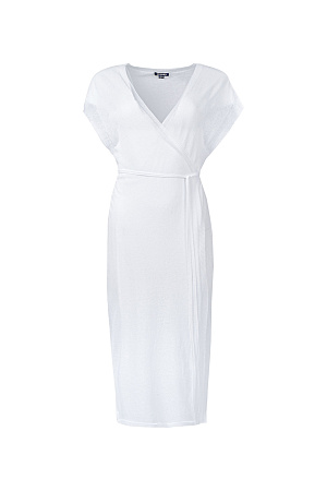 белый Цельновязаное полупрозрачное платье на запах с поясом.