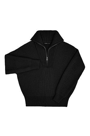 черный Трикотажный джемпер с шерстью альпака. Модель свободного силуэта со спущенной линией плеча и высоким воротом. Застежка на молнию, края изделия в рубчик.