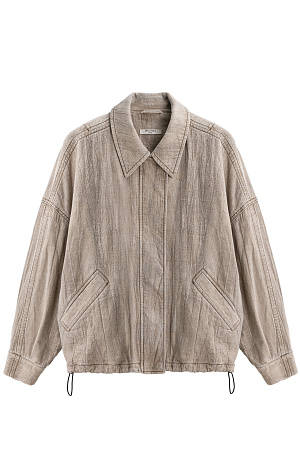 бежевый Куртка из плотного льна. Модель свободного кроя, с классическим отложным воротником, застежкой на молнию и кнопки под планкой. Низ изделия выполнен на регулируемой кулиске. 