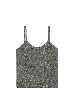 хаки Трикотажный топ из поливискозы на тонких лямках с голографическими пайетками. 