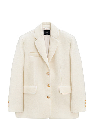 белый Однобортный жакет-пальто из шерсти. Модель прямого кроя с классическим отложным воротником и двумя прорезными карманами с клапанами. Застежка на пуговицы. Изделие декорировано пуговицами на манжетах и брендированным ярлыком на клапане кармана. Пояс из экокожи в комплекте. Пальто на подкладке. 