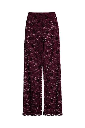 бордовый Кружевные брюки прямого силуэта. Модель с эластичным поясом на резинке. Изделие без подкладки.