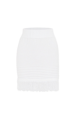 белый Трикотажная юбка длины мини из 100% хлопка с бахромой по низу изделия. Дополнить образ можно топом в таком же стиле.