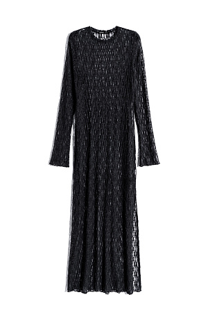 черный Платье длины макси из легкого кружева. Модель свободного силуэта с длинными рукавами, круглой горловиной и высоким разрезом на подоле. Изделие выполнено без подкладки. 