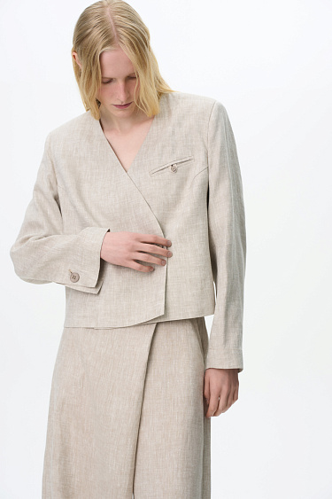 Укороченный жакет на запах из 100% льна