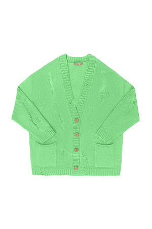 зеленый Кардиган из 100% льна с рваным узором. Дополнить образ можно топом.