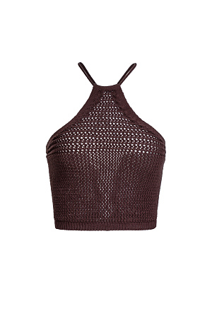 коричневый Трикотажный топ из 100% хлопка без рукавов, на тонких бретелях со шнуровкой на спине.