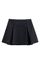 Юбка длины мини из поливискозы. Модель с высоким поясом, дополненым шлевками для ремня. Изделие декорировано закрытыми веерными складками. Застежка на молнию.