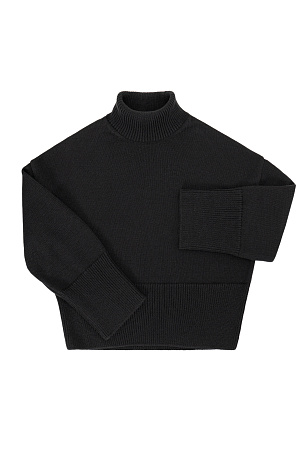 черный Трикотажный джемпер с высоким воротом. Модель свободного силуэта со спущенной линией плеча. Края изделия в рубчик.