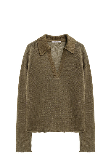 Джемпер из 100% льна с воротником поло