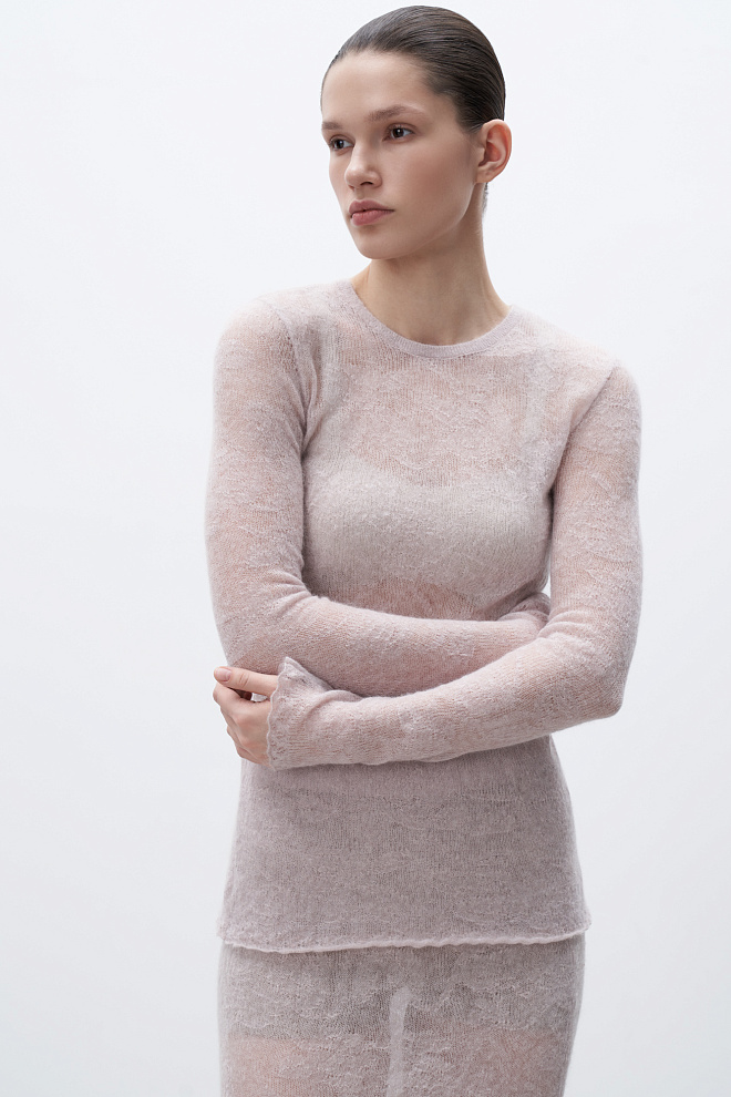 Ажурная водолазка из супер кид мохера и беби альпака